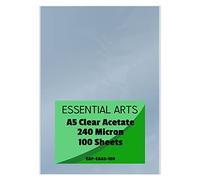 Essential Arts Paquete de 100 hojas de acetato transparente A5 de 240 micras, cubierta de encuadernación de PVC extragruesa, ideal para grabado, manualidades, plantillas, marcos de fotos y regalos,