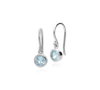 Essential Redondo Topacio Azul Bisel Set Gota Pendientes En 925 Plata de Ley