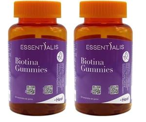 Essentialis Biotina Gummies, 2500mcg - 5000mcg de biotina, vitaminas y minerales-Ideales para mejorar el aspecto de tu piel, cabello y uñas-60 gominolas veganas. 1 o 2 al día-Mucho más que biotina