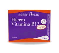 Essentialis Hierro Vitamina B12 Veggie, 30 Cápsulas Veganas | Con hierro, Ácido fólico, Vitamina C, Formadora de glóbulos rojos y hemoglobina, 1 o 2 al día