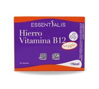Essentialis Hierro Vitamina B12 Veggie-Con hierro, ácido fólico, vitamina B12 y vitamina C-Acción formadora de glóbulos rojos y hemoglobina-1 o 2 al día-30 cápsulas veganas