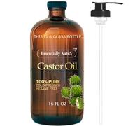Essentially KateS Aceite de ricino de 473.2 ml (botella de vidrio) - Original sin refinar - Una botella de vidrio gigante con bomba - 100% puro y natural, prensado en frío y libre de hexano - Aceite