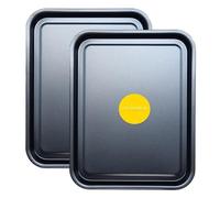 Essentials - Juego de bandejas antiadherentes para horno de 38 cm, aptas para lavavajillas, color negro KITCHENEUR