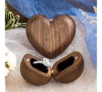 Esseur Caja de anillo de boda personalizada con forma de corazón de un solo compartimento, caja de anillo de nogal para propuesta de boda, regalo para recién casados para ella