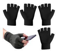 Esshogo 2 pares de guantes térmicos sin dedos, guantes de dedos descubiertos, guantes de trabajo de invierno, guantes sin dedos para hombre y mujer, Negro , Talla única