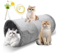 Esshogo Juego de 2 túneles plegables para gatos, túnel para gatos, túnel plegable y extensible, con bastón colgante divertido para gatos, túnel de juego plegable