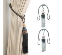 ESSMOKO 2 Abrazaderas Cortinas con borlas de Madera, Tejidos a Mano, con Hebilla y Elegantes Correas, Color Blanco Roto.