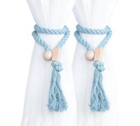 ESSMOKO Alzapaños Cortinas Hebilla De Cortina con Imán De Cuerda De Algodón Grueso Cuerda De Amarre Bola De Madera Decorativa Fijador De Cortina De 92 Cm Adecuado para Sala De Estar Dormitorio Balcón