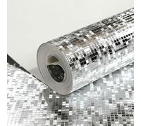 ESSMOKO Papel tapiz de PVC con textura de metal ligero de alta imitación lámina dorada impermeable no autoadhesivo pegatinas con temática de hotel baile y bar color plateado