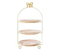 ESSMOKO Soporte para tartas cupcake stand Juego de bandeja de postre/frutero/almacenamiento para el hogar de cerámica rosa con borde dorado y estampado de mármol 3 niveles