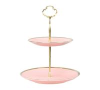 ESSMOKO Soporte para tartas cupcake stand Juego de frutero de cerámica postres dulces y aperitivos para el hogar sala de estar o para la hora del té Color rosa 2 niveles