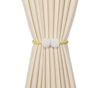 ESSMOKO Sujeta Cortinas Bridas Y Cuerdas Magnéticas para Cortinas De Perla Fijación De Poliéster De 47 Cm para Sala De Estar Y Dormitorio Color Dorado