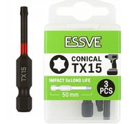 ESSVE Impact Bits Torx TX15 / TX20 / TX25 - Longitud 50 mm - Puntas cónicas profesionales negras para llave de impacto - Resistente a los impactos y duradero - para un trabajo preciso - Juego de 3