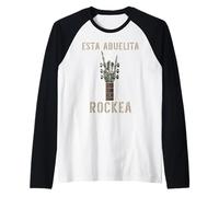Esta Abuelita Rockea Mano de Esqueleto Music Rock Guitar Camiseta Manga Raglan