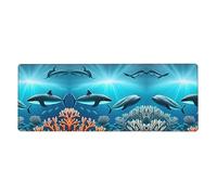 Esta alfombrilla para teclado y mouse de ballenas bajo el mar, de 12 x 31.5 pulgadas de tamaño, está diseñada para computadoras, consolas, oficinas, y también es adecuada para juegos y estudios.