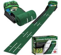 Esta almohadilla portátil de 108 x 15.3 pulgadas cuenta con retorno automático de bola y un green de 3 agujeros, adecuado para el hogar, la oficina y el uso al aire libre, para mejorar la precisión y