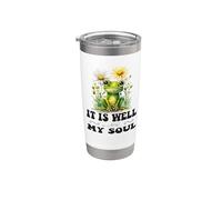 Está bien con mi alma Christian Cute Frog & Daisies Vaso térmico de acero inoxidable de doble pared