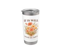 Está bien con mi alma Christian Pretty Vintage Floral Vaso térmico de acero inoxidable de doble pared