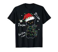 Está bien divertido Cat Xmas TShirt I'm fine Christmas Lights Camiseta