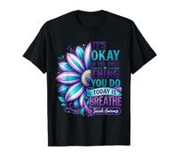 Está Bien Respirar Flor de Conciencia sobre el Suicidio Camiseta gráfica económica, Hombre, Negro, L