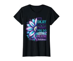 Está Bien Respirar Flor de Conciencia sobre el Suicidio Camiseta gráfica económica, Mujer, Negro, M