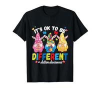 Está Bien ser Diferentes gnomos sostienen Rompecabezas Conciencia sobre el Autismo Camiseta gráfica económica, Hombre, Negro, S
