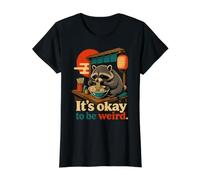 Está Bien ser Raro Mapache Ramen japonés Vintage Meme Camiseta gráfica económica, Mujer, Negro, L