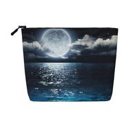 Esta bolsa de cosméticos con estampado de luna y mar de una sola capa cuenta con un diseño categorizado para almacenar tus instrumentos de escritura, suministros de arte y objetos pequeños cotidianos