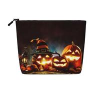 Esta bolsa de cosméticos de una sola capa con diseño de calabazas de Halloween cuenta con un diseño categorizado para almacenar tus instrumentos de escritura, suministros de arte y objetos pequeños
