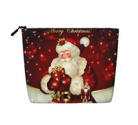 Esta bolsa de cosméticos de una sola capa con estampado de Papá Noel cuenta con un diseño categorizado para almacenar tus instrumentos de escritura, suministros de arte y objetos pequeños diarios