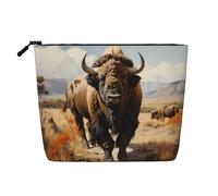 Esta bolsa de cosméticos de una sola capa con estampado de rebaño de bisonte norteamericano cuenta con un diseño categorizado para almacenar tus instrumentos de escritura, suministros de arte y