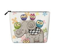 Esta bolsa de cosméticos de una sola capa con estampado floral de elefante y búhos cuenta con un diseño categorizado para almacenar tus instrumentos de escritura, suministros de arte y objetos