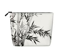 Esta bolsa de cosméticos de una sola capa con imagen de árbol de bambú impresa de caligrafía china cuenta con un diseño categorizado para almacenar tus instrumentos de escritura, suministros de arte y