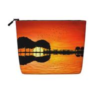 Esta bolsa de cosméticos impresa con reflejo de guitarra de lago de una sola capa cuenta con un diseño categorizado para almacenar tus instrumentos de escritura, suministros de arte y objetos pequeños