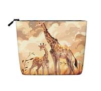 Esta bolsa de cosméticos impresa de una sola capa con diseño de jirafa para madre e hijo cuenta con un diseño categorizado para almacenar tus instrumentos de escritura, suministros de arte y objetos