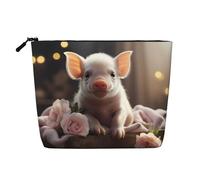 Esta bonita bolsa de cosméticos con estampado de cerdo joven de una sola capa cuenta con un diseño categorizado para almacenar tus instrumentos de escritura, suministros de arte y objetos pequeños