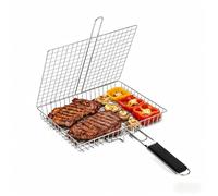 Esta cesta plegable para barbacoa de exterior, fabricada en acero inoxidable, cuenta con un asa desmontable y es perfecta para cocinar al aire libre y preparar pescado, gambas y ver 1 Grilling Basket