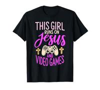 Esta Chica Corre con Jesús & Videojuegos Biblia Jugador religioso Camiseta