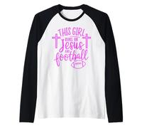 Esta Chica Corre en Jesús & Fútbol Biblia Religión Dios Orar Camiseta Manga Raglan