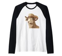 Esta divertida oveja luce un aspecto vaquero Camiseta Manga Raglan