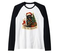 Esta es la Temporada, MUDI Dog, Feliz Navidad, mamá, papá, Navidad Camiseta Manga Raglan