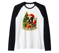 Esta es la Temporada, Perro Boston Terrier, Feliz Navidad, mamá, papá Camiseta Manga Raglan