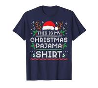 Esta es mi Camisa de Pijama de Navidad Divertida Familia a Juego Navidad Camiseta, Hombre, Azul Marino, 6XL