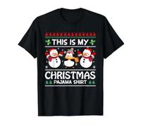 Esta es mi Camisa de Pijama de Navidad, Lindos muñecos de Nieve y pingüino Camiseta gráfica económica, Hombre, Negro, S