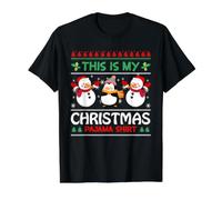 Esta es mi Camisa de Pijama de Navidad, Lindos muñecos de Nieve y pingüino Camiseta gráfica económica, Hombre, Negro, L