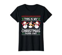 Esta es mi Camisa de Pijama de Navidad, Lindos muñecos de Nieve y pingüino Camiseta gráfica económica, Mujer, Negro, S