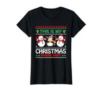 Esta es mi Camisa de Pijama de Navidad, Lindos muñecos de Nieve y pingüino Camiseta gráfica económica, Mujer, Negro, XL