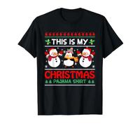 Esta es mi Camisa de Pijama de Navidad, Lindos muñecos de Nieve y pingüino Camiseta gráfica económica, Hombre, Negro, S