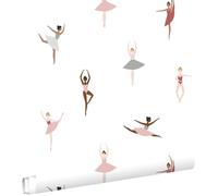 Esta Home papel pintado bailarinas rosa viejo y azul agrisado 53 cm x 10.05 m