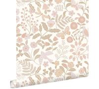 Esta Home papel pintado flores y pájaros blanco, beige y rosa suave 53 cm x 10.05 m